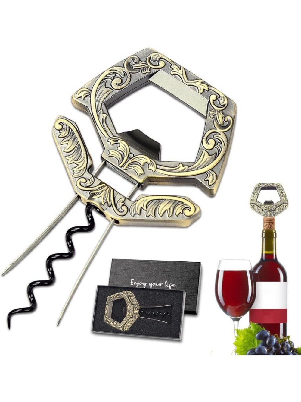 Vintage Wine Opener, 3-in-1 Cork Remover & Beer Bottle Opener for Collectors